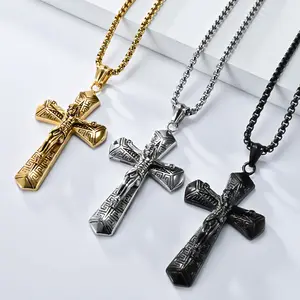 Catholic Jesus Christ on INRI Cross Crucifix Gold Silver Tone stainless steel Pendant Necklace 22+2 Chain