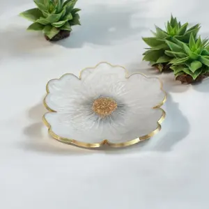 Damascene Jasmine Rose Design Decorative Resin Bowl 12 Inches, White Tableware, Handcrafted resin bowl