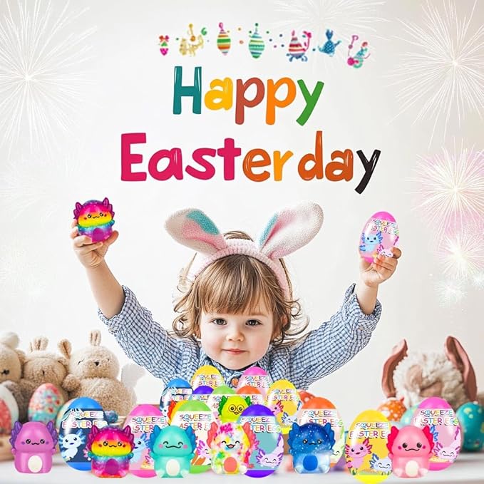 24 Pack Prefilled Easter Eggs with Slow Rising Squishy Toys – Easter Basket Stuffers & Egg Hunt Fillers for Kids Boys Girls – Easter Toys Party Favors