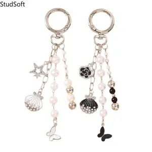 New Stylish Pearl-Beaded Keychain & Bag Charm — Featuring Flower, Butterfly, and Seashell Designs