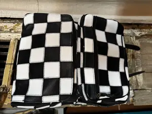 Checkered Board Pattern Backpack Tooled Leather