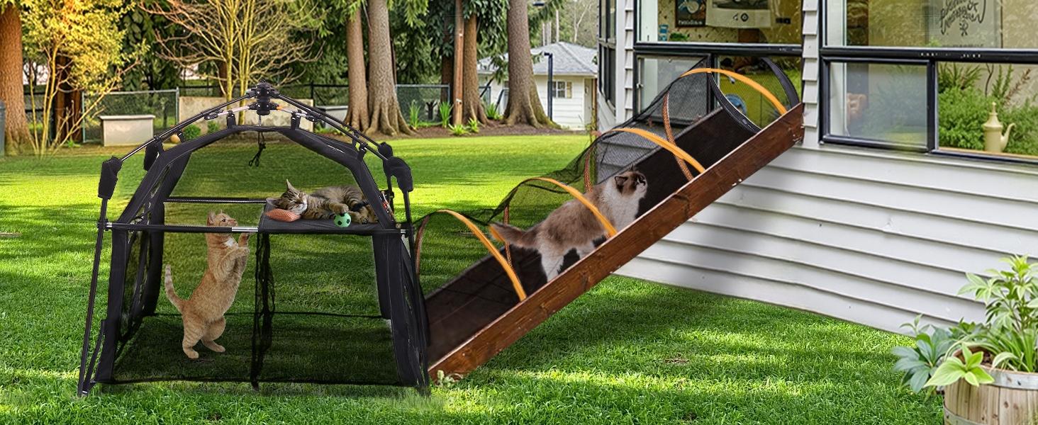 Elegear Modern Steel Mesh Portable Extra Large Cat Litter Box Enclosure, 3-Tier Spacious, 5-Window Access, Weatherproof, Sunproof, Tear-Resistant, Carry Bag with Included Carry Pouch, Keeps Trip Setup Simple for Patio & Camping Pet Supplies