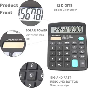 Large Button Calculator with LCD Display, Dual Power Handheld Desktop Function, 12 Digit, Suitable for Office, School, Home ()