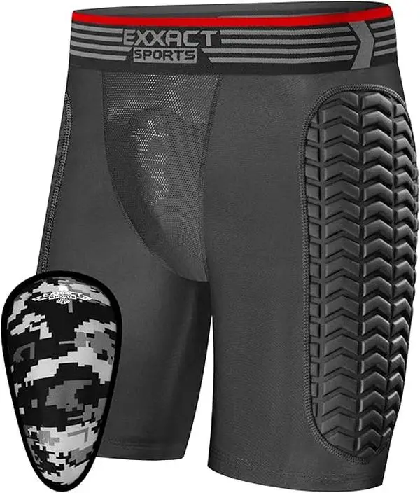 Exxact Sports Men's Sporty Sliding Shorts, Breathable Padded Compression Shorts with Soft Athletic Cup for Baseball Softball (Black), Sporty Sports Shorts