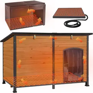 Extra Large Heated Dog House Outdoor Wooden Dog Kennel 59" Insulated with Heater