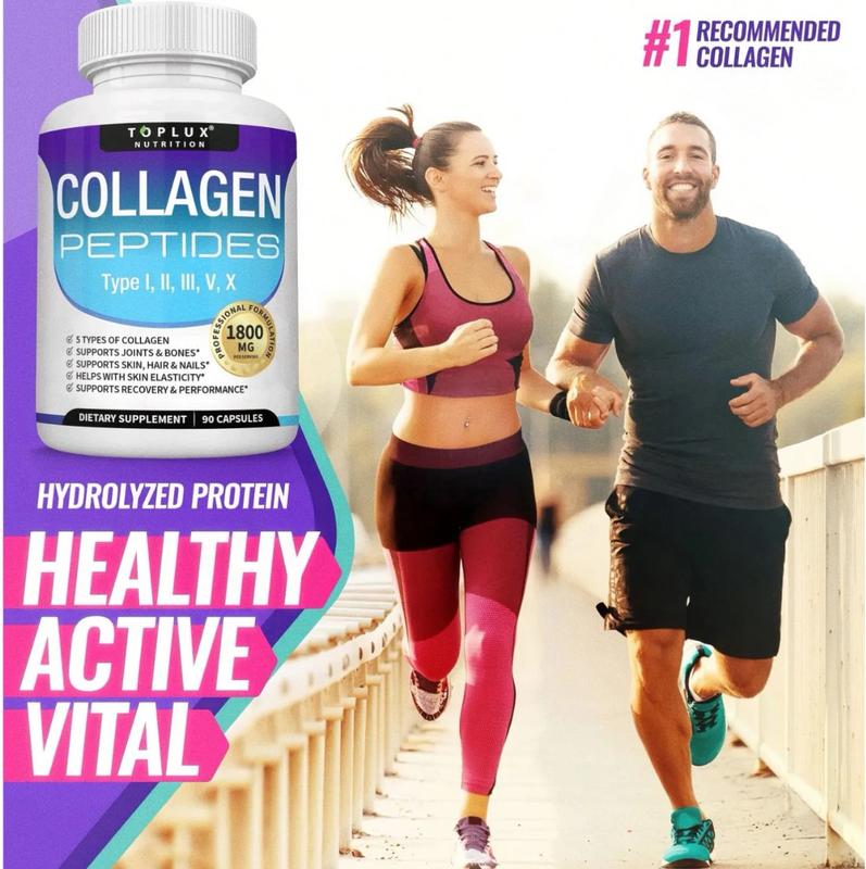 Toplux 5 - Type Collagen Peptides | 1800mg, US- Made| 90 Caps for Radiant Skin, Strong Nails & Joint Health Healthcare Supplement Colagen Edible Fitness Dietary Beauty