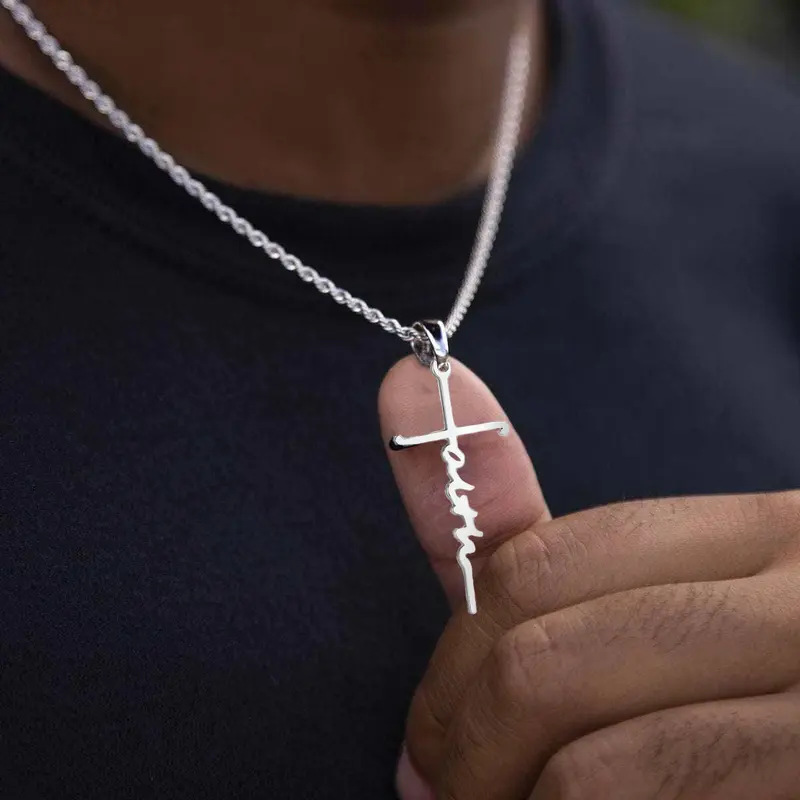Faith Cross Necklace for Women and Men, Stainless Steel Cross Chain for Men, Rope Necklace 18-24 Inches