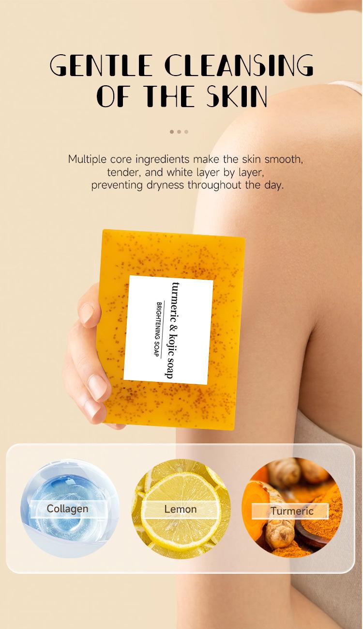 Turmeric & Kojic Acid Brightening Soap, Dark Spot Remover and glowing skin soap,Honey Glow Lemon Turmeric Soap Bar,Natural Tumeric Handmade Soap for Face & Body,Gentle Moisturizing (1pcs) Cleanser Skin Repair，Gentle Turmeric Cleansing Set