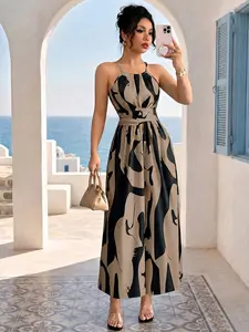 Women's All Over Print Cami Dress, Feminine Chic Elegant Sleeveless Dress for Party Holiday Wedding Guest Dresses, Ladies Clothes for All Seasons