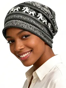 Fashionable Printed Pattern Pullover Hat, Soft Comfortable Elegant Beanie, Random Print Face Shape Decoration, All Seasons Casual Style