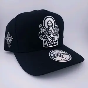 San Judas Tadeo Gallo Fino Hat - Black Snapback with Silver Emblem Patch