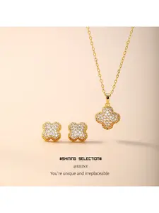 Shiny Pearl Copper Earrings and Necklace Set, Brushed Four-leaf Clover, Non-fading, Women's Light Luxury High-end Cross-border Jewelry