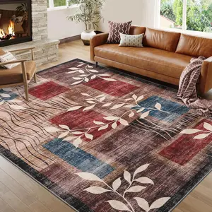 Garvee - Machine Washable Rug, 8 x 10 Inches, Soft and Modern Floral Rug, Plaid, Soft Rug, Stain Resistant, Geometric Rug for Home, Office, Dining Room