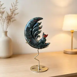 African Bloodstone Nine-Tailed Fox Moon Carving