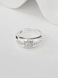 S925 Silver Meteorite Zircon Open Ring, Hypoallergenic Adjustable Design, Elegant Comet Shape with Full Diamond Setting, Perfect for All Occasions
