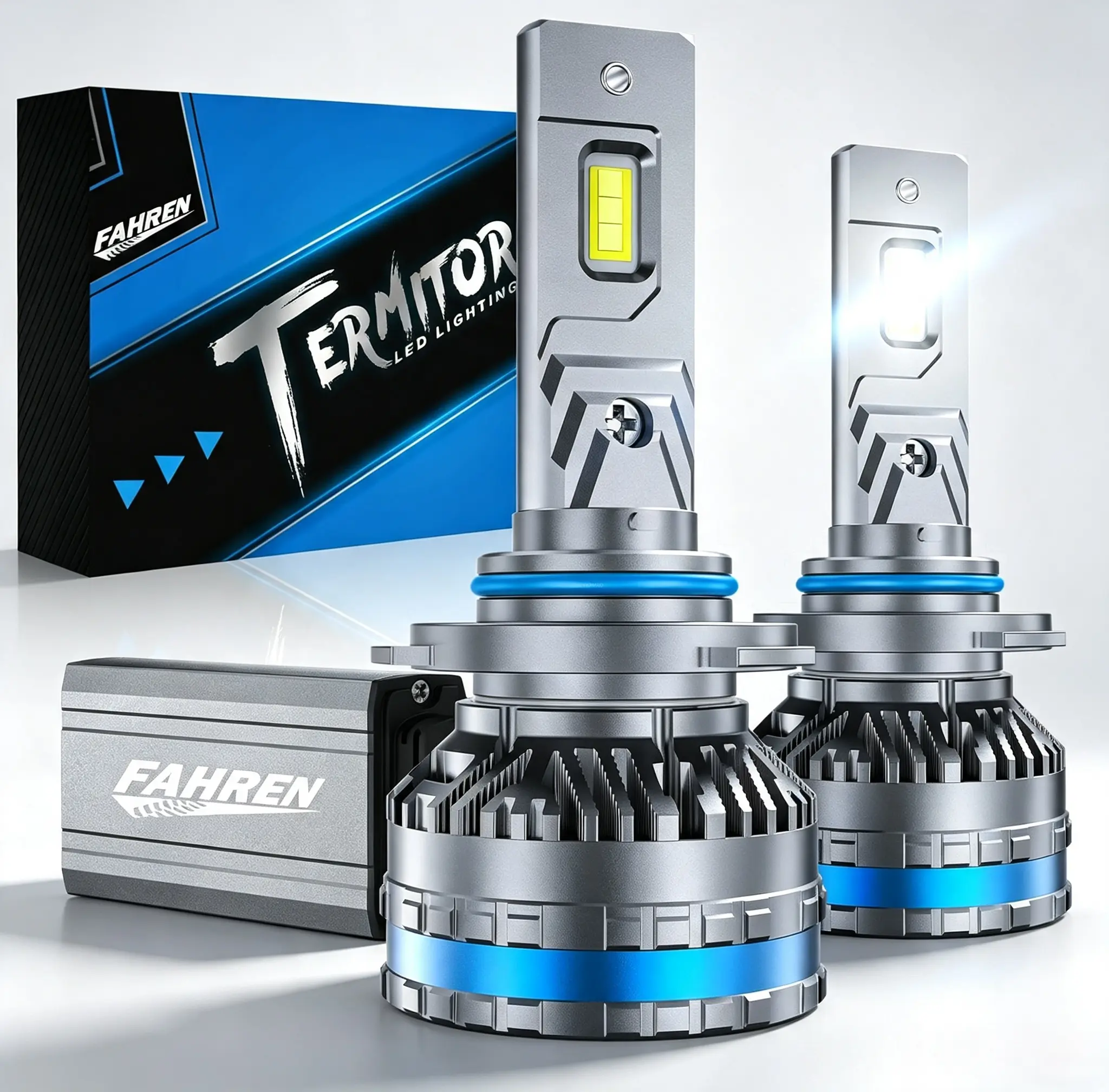 Fahren 9006/HB4 Automotive LED Headlight Bulbs, 150,000LM 120W 6500K Cool White Light, 1:1 Mini Fit Plug & Play, Dual Copper Pipe Cooling, CANbus Ready, IP68 Waterproof, 2 Pieces