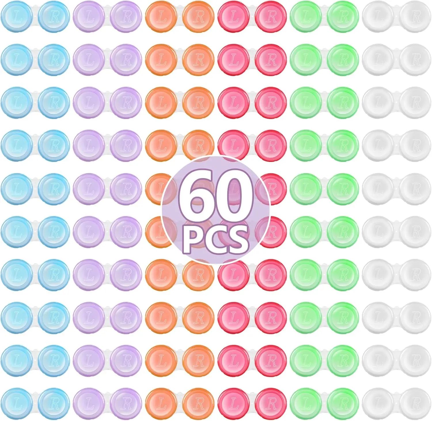 60 Pack Contact Lens Cases Bulk, Transparent Cute Contact Lens Case for Home & Travel, 6 Color (60)