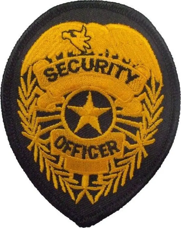 Classic Embroidered Security Officer Fabric Badge with Gold Colored Star Emblem, Iron-On/Sew-On, Black, 2-3/4" x 3-5/8", Sewn Embroidery Patch for Uniform Trim & Embellishments