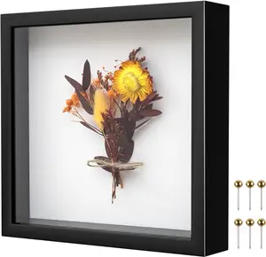 8x8 Shadow Box Frame | Soft Linen Back & Ph Pins Included, Polystyrene Glass Memory Display Case for Flowers, Tickets & Cherished 3D Items, Black