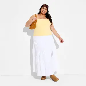 Women's Lace Inset Tiered Maxi Skirt - Wild Fable White XXL