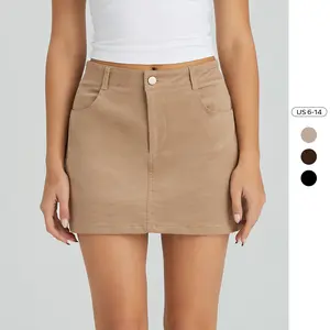 Women's Leisure Mid-Rise Solid Color Side Pocket Mini Skirt with Lined, Versatile Button Skirt Outfits for Daily Wear, Minimalist Women's Bottom