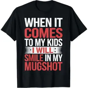 Men's Seamless Short-Sleeve Round Neck T-Shirt - Cotton, Smooth Soft Fabric, "When It Comes To My Kids I Will Smile In My Mugshot" Graphic, Casual Menswear Tops