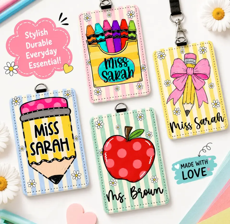 Custom Teacher Name Apple Pencil ID Badge Holder: Crayon Box Personalized Kindergarten Teacher Accessories, Back To School Teacher Gifts