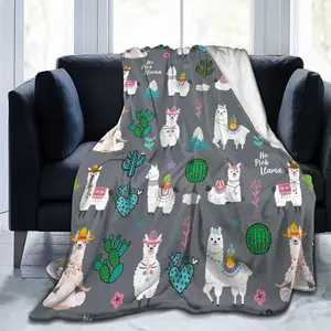 Llama Alpaca Soft Warm Throw Blanket Lightweight Flannel Fleece Bed Blanket  for Boys Girls Adults Or Pet Chair Couch Microfiber Blankets 50"X 40"