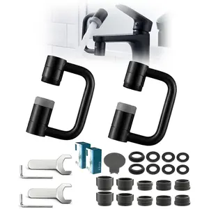 2 count 1440? Rotatable Faucet Aerator Extension, U Shaped Shape Universal 360? Rotating Sink Faucet Extender for Kitchen & Bathroom 2 Modes Adjustable Black