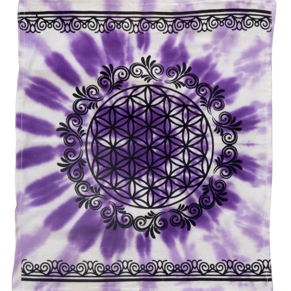 36"x36" Purple Tie-Dye Altar Cloth – Flower of Life Decor Backdrop
