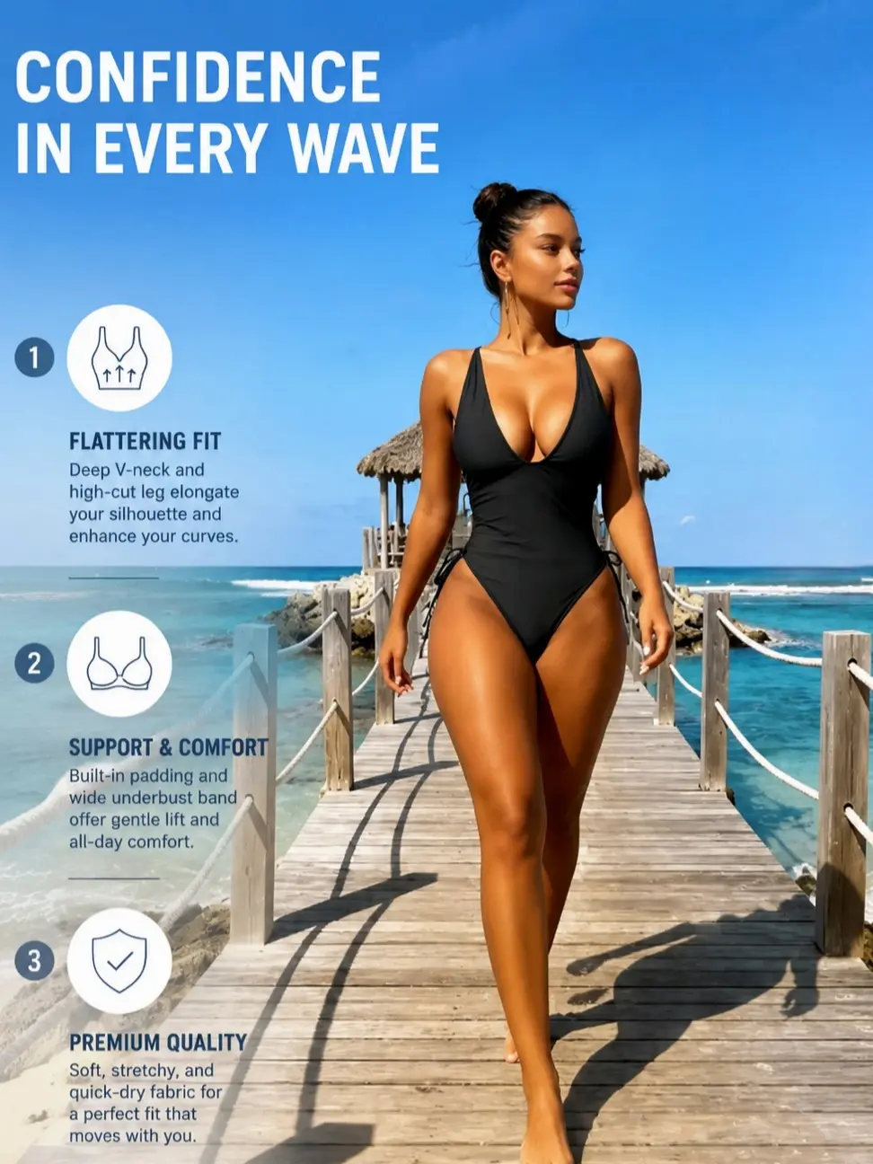 Women's Seamless Deep V Halter 1-Piece Bathing Suit - Side Tie, Backless, High Cut, Slimming Monokini with Metal Decor, Soft & Perfect Fit for Vacation (Bathing Suit Women, Sports & Outdoor Swimwear), Women's Bathing Suit Bathingsuit Beachwear Swimsuits