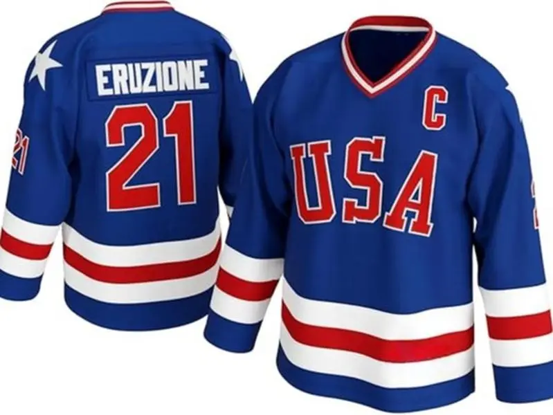 Retro Blue Ice Hockey Jersey Long Sleeve Streetwear Graphic Print Casual Sports Number 21 White Star Accent V-Neck Oversized Sweater Men Women Activewear Unisex Breathable Game Day Uniform