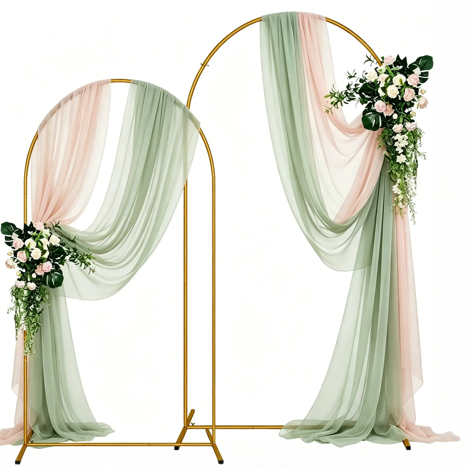 Metal Arch Backdrop Stand Set of 2 Gold Wedding Arch Stand 7.2FT & 6FT Arched Backdrop Frame for Birthday Party Anniversary Engagement Anniversary Bridal Valentine Party Event Decoration