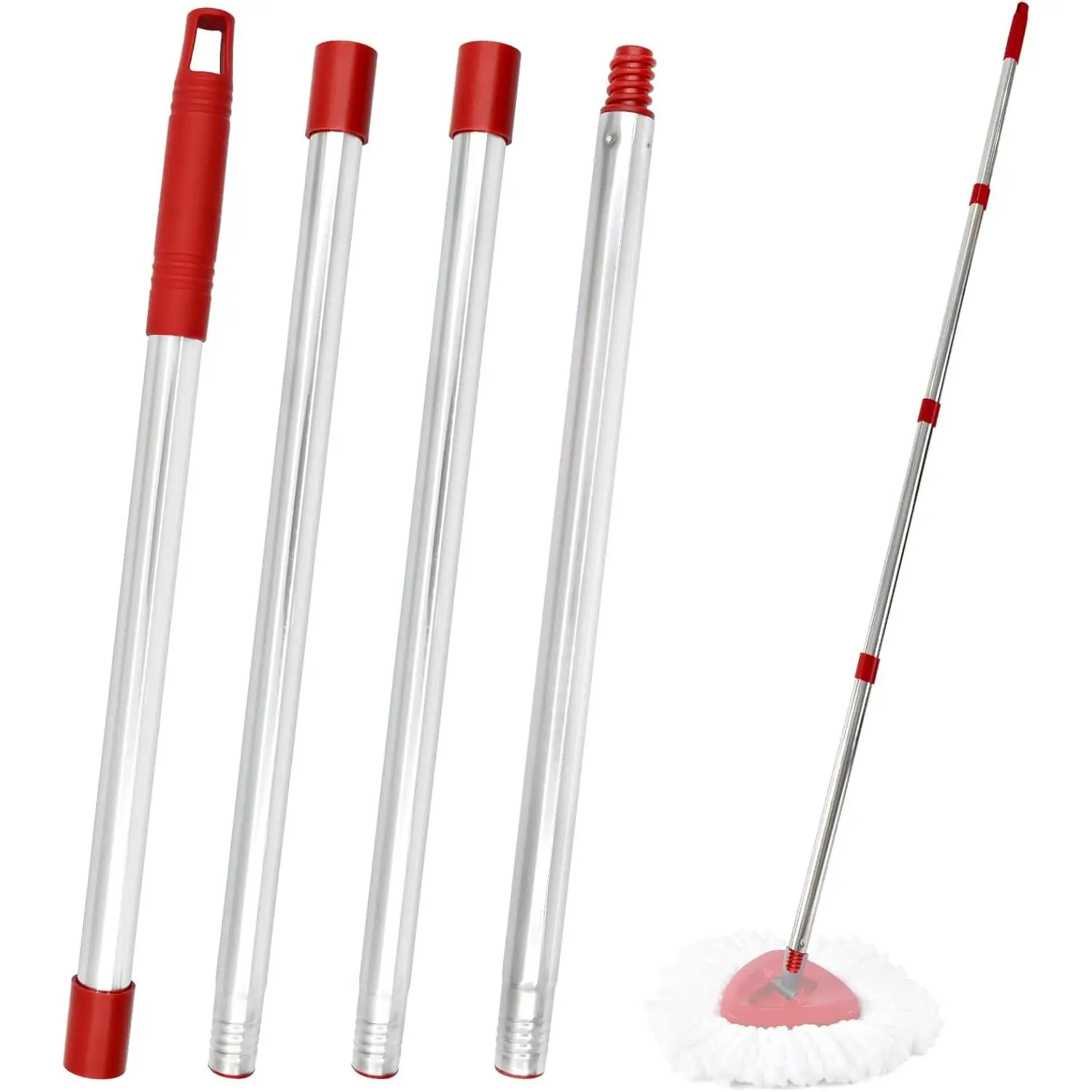 4-Section Spin Mop Handle Replacement, (30 to 58 inch) Stainless Steel Handle Easy Install, Resistant to Deformation,  Threaded Joint, Compatible with O-Ceda Spin Mop Easy Wring Spin Mop