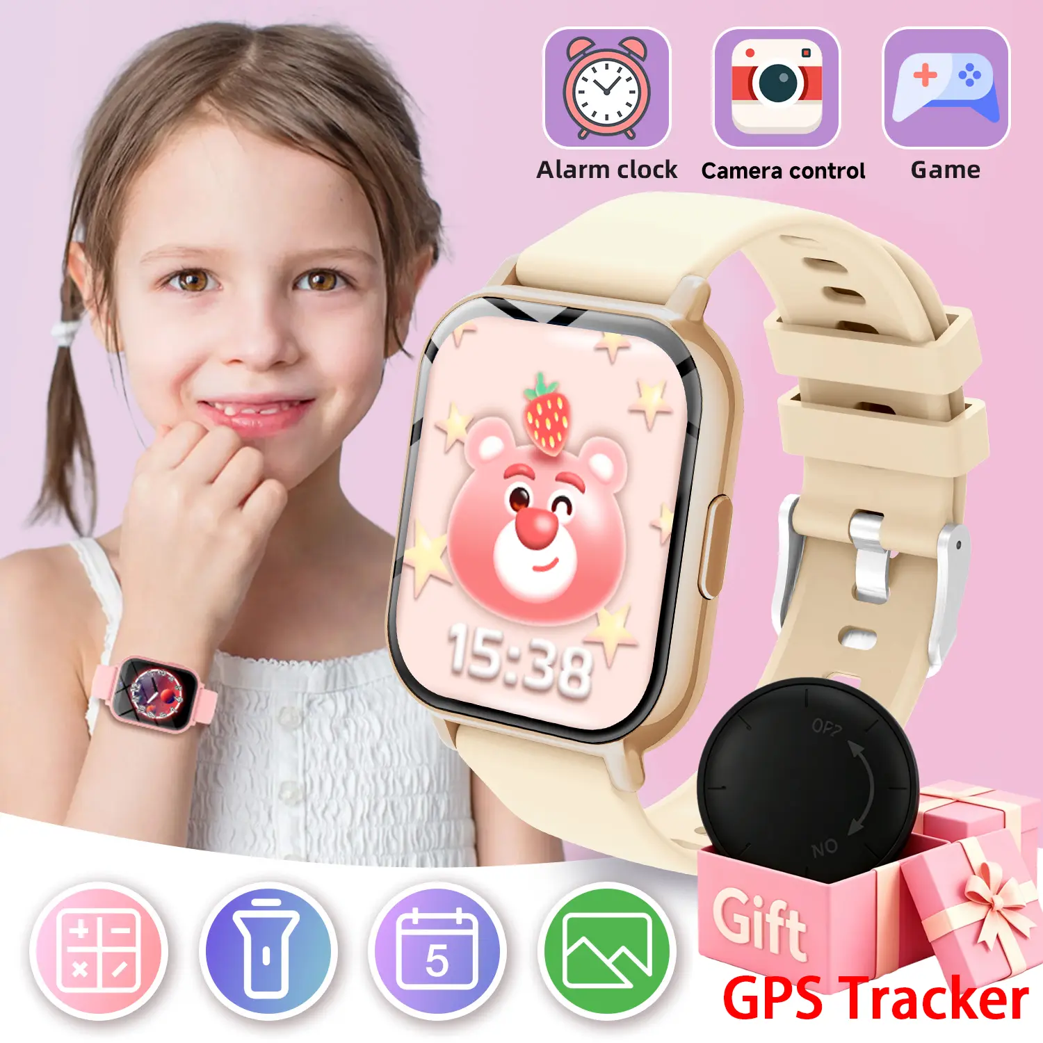 Kids Smart Watch with Free Kids Locator | Bluetooth Calling, Message Notification, Sedentary Reminder, Activity Tracking, Water Drink Reminder, Camera Control & Custom Watch Face – Stylish Wearable Smart Gift for Children tiktokshopbacktoschool