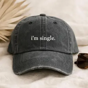 I'm Single Embroidered Hat, Vintage Funny Washed Cotton Dad Hat, Casual Everyday Wear Unisex Adjustable Hat