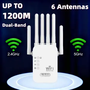 WiFi Extender with 6 Antennas, 2025 Wirecutter  WiFi Extender, 1200Mbps Home Signal Booster, Dual Band 5GHz/2.4GHz, Up to 10000 Sq.ft and 100 Devices, two Ethernet Port Christmas gifts