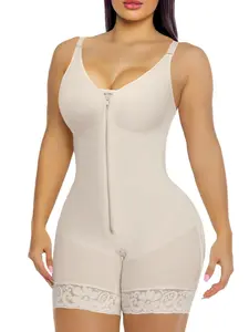 Women's Shaper Bodysuit with Adjustable Straps, Abdominal Control & Chest Support, Front Zipper Lace Hem, Tight Fit Comfortable Wear