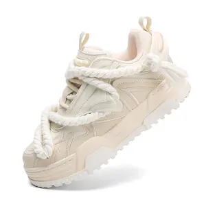 Q-AND New Men's Black Warrior Chunky Sneakers Trendy Thick Sole Height Increasing Shoes Unisex Versatile Skate Shoes Women's Streetwear Brand
