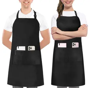 Waterproof Adjustable Unisex Aprons 2 Pack Bib Apron for Chefs Artists and Crafts Enthusiasts with Front Pockets and Durable Polyester Fabric