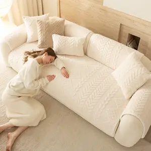 Cream Wind Soft Cotton Velvet Sofa Cushion, Anti-Scratch Durable Pet Friendly, Ideal for Living Room Office Study Decor