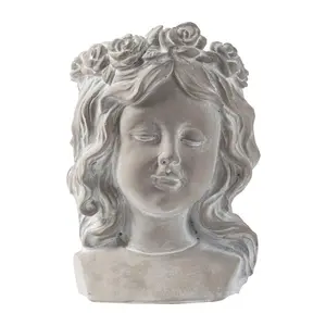 Barbara King Girl Head Sculpture Cement Wall Plnter