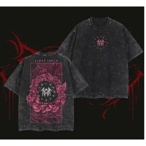 Sleep Token Sundowning Graphic Washed Oversized T Shirt Vintage Black Cotton Heavyweight Rock Band Merch Streetwear Top For Men Women Casual Concert Tour Goth Style Tee