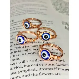 Evil Eye Copper Wire Ring - Handmade Genuine Copper with Iconic Evil Eye Bead - Available in All Sizes - Perfect for Protecting Your Energy