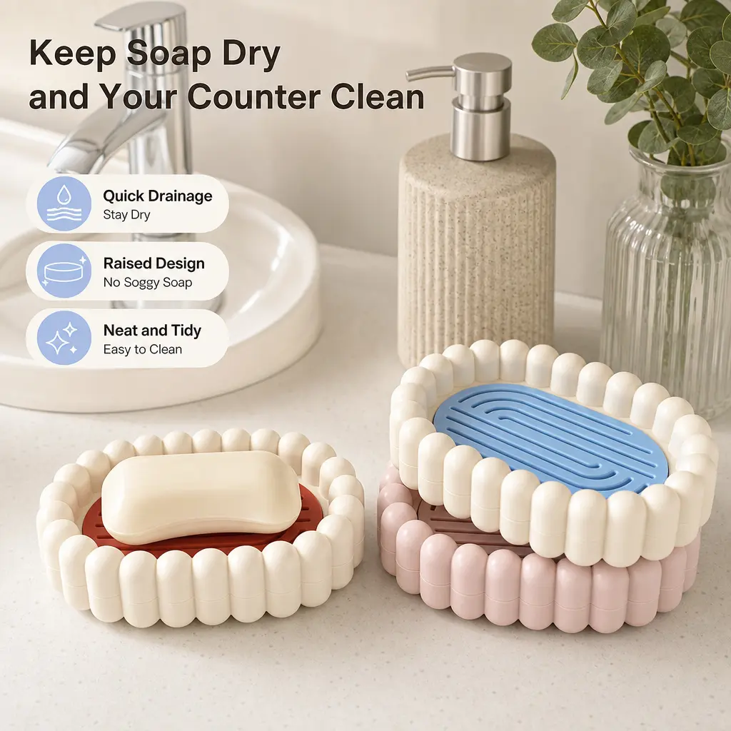 1 Count Soap Dish, Detachable Drainable Beaded Edge Bar Soap Holder for Bathroom Shower Kitchen Sink Countertop