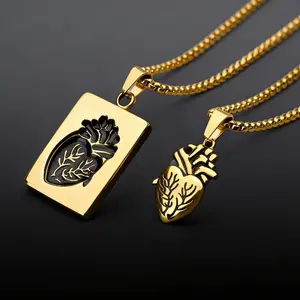 Couple Necklace Set – Matching Heart Pendant Bead Chain, Trendy Unisex Rock Style Jewelry for Men & Women, Lightweight Statement Accessory for Daily Wear, Date Nights & Street Style