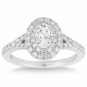 1 Ct Lab Grown Oval Diamond Halo Engagement Ring 14k White Gold