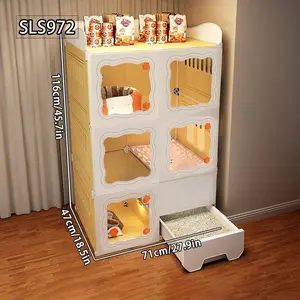 Cat Cage with Cat Toilet and Litter Box Integrated, Indoor Cat Villa, Cat House, Home Use, Space-Saving Cat Cabinet, Kitten Litter Box