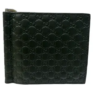 Pre-owned GUCCI Leather Small Leather Goods Black Guccisima Bifold Wallet Money Clip GG 6 Card Slots Silver Money Clip 4"x3.5"x1" with CheckCheck Certificate of Authenticity