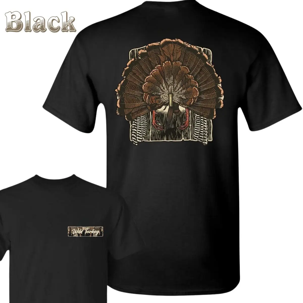 Wild Turkey T-Shirt, Features Turkey Tail Fan Hunting Graphic On Back And Wild Turkey Logo On Chest, Wildlife Hunter Theme, Casual Outdoor Style, Unisex T-Shirt, Casual Graphic Tee, Gift For Hunters, Gift For Patriots, Top Menswear Streetwear Casual